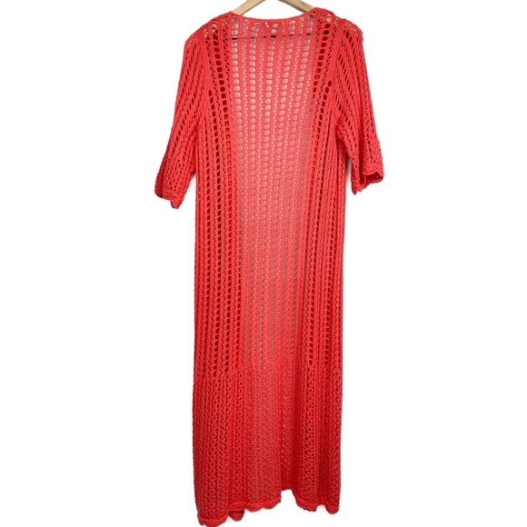 Jessica London Crochet Cardigan M Pink Boho Coastal Cotton Euro Summer Duster - Picture 6 of 8